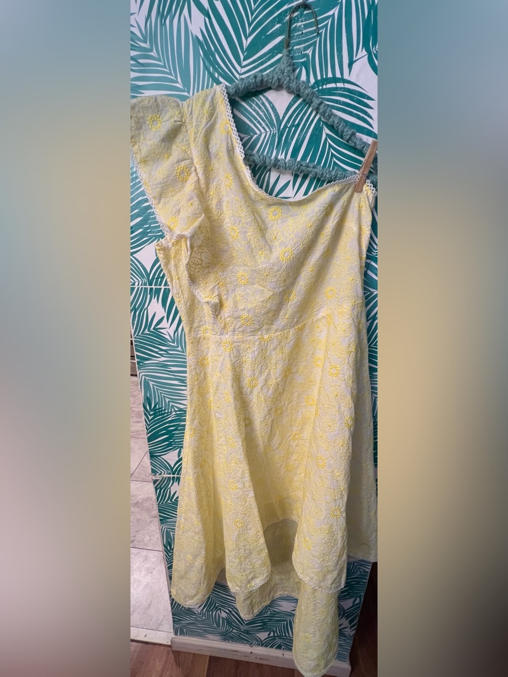 Melloday One-Shoulder Yellow Floral Dress high low embroidered eyelet sz XL